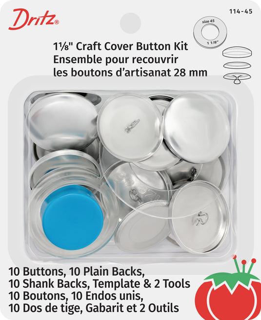 114-45|Dritz 1-1/8" Craft Cover Button Kit, 10 Sets, Nickel