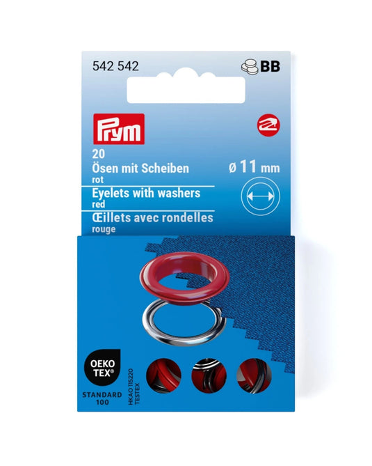542542|Prym Eyelets with washers 11 mm Red 20pc
