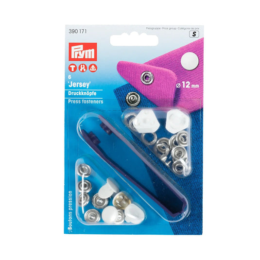 390171|Prym JERSEY 12 mm white cap with tools 6pc