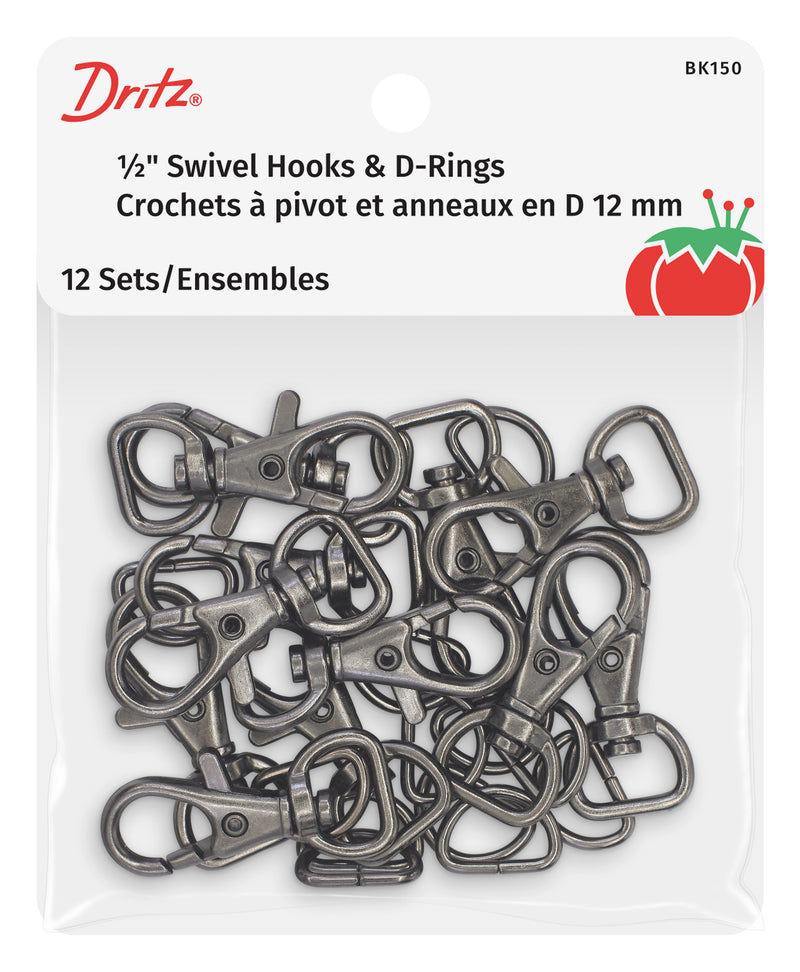 Chargez l'image dans la visionneuse de la galerie, BK150|Dritz 1/2" Swivel Hooks &amp; D-Rings, Gunmetal, 12 Sets