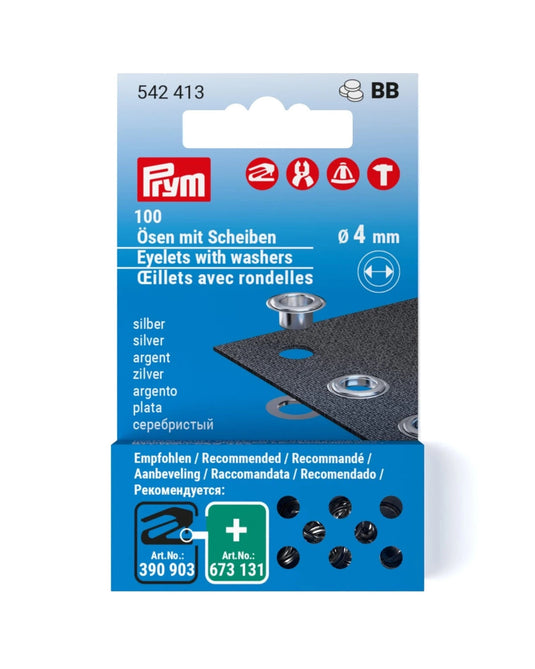 542413|Prym Eyelets with washers 4 mm refill silver 100pc