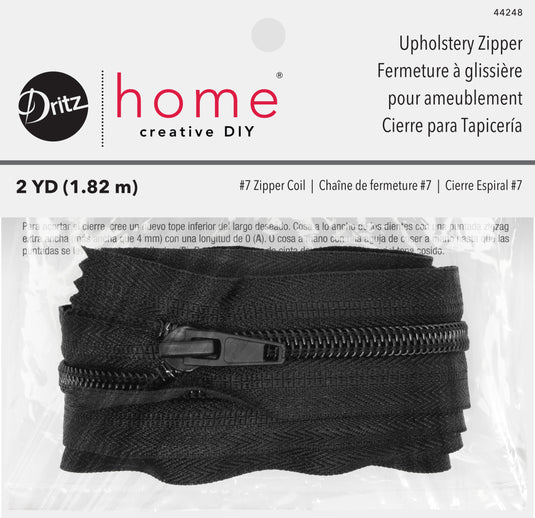44248|Dritz Nylon Upholstery Zipper, Black, 2 yd