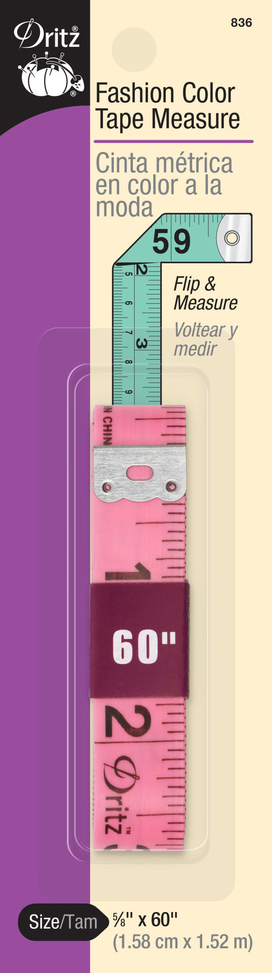 836|Dritz 60" Fashion Color Tape Measure, Assorted Colors