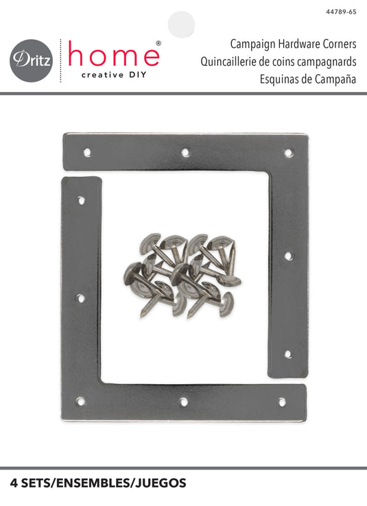 44789-65|Dritz Smooth Campaign Hardware Corners, Large, Nickel, 4 pc