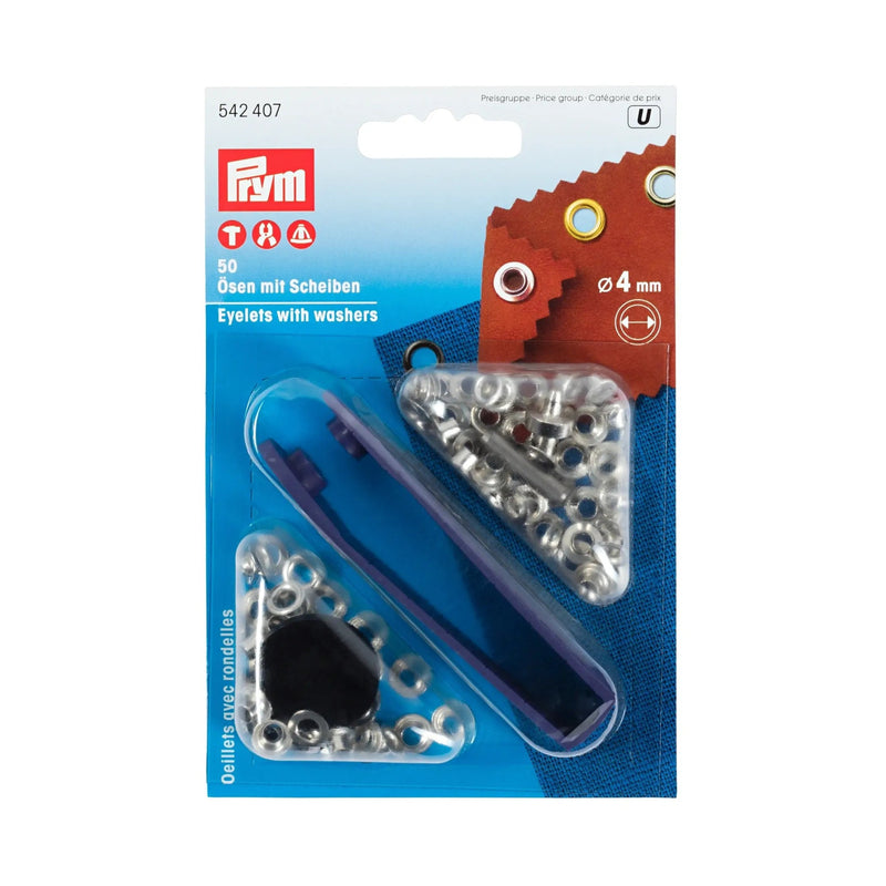 Cargue la imagen en el visor de la galería, 542409|Prym Eyelets with washers 4mm black oxidized with tools 50pc