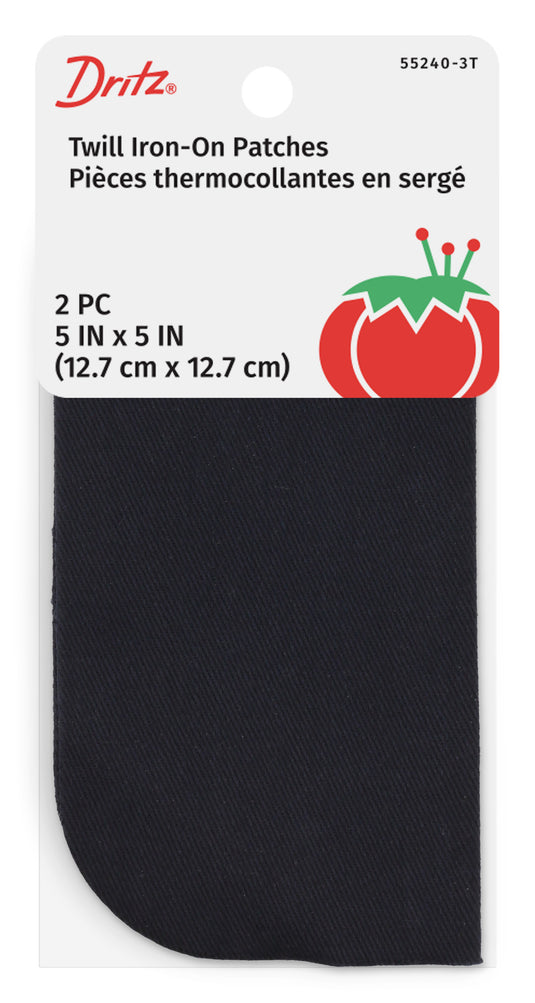 55240-3T|Dritz Twill Iron-On Patches, 5" x 5", 2 pc, Navy