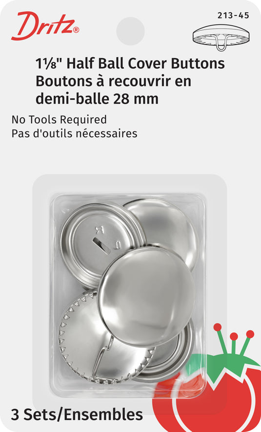 213-45|Dritz 1-1/8" Half Ball Cover Buttons, 3 pc, Nickel