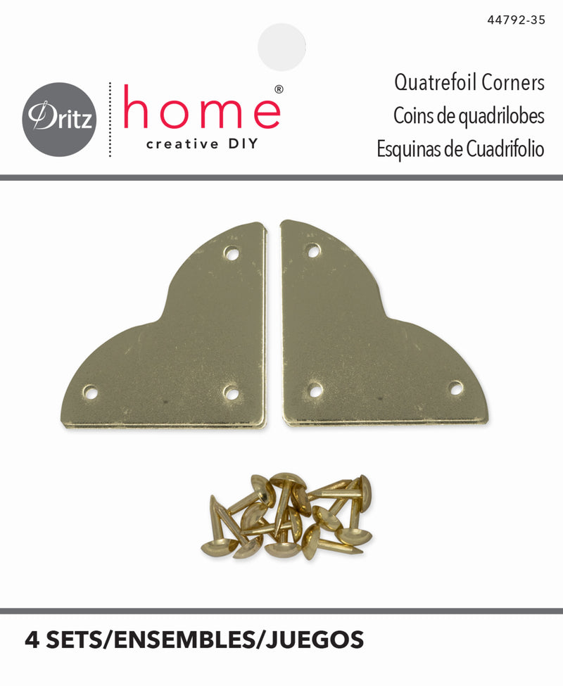 Chargez l'image dans la visionneuse de la galerie, 44792-35|Dritz Smooth Quatrefoil Corners, Small, Brass, 4 pc