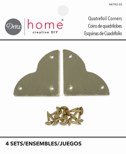 44792-35|Dritz Smooth Quatrefoil Corners, Small, Brass, 4 pc