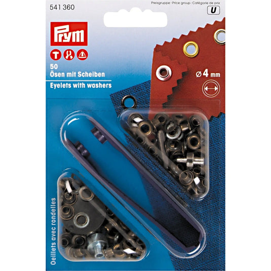 541360|Prym Eyelets with washers 4mm antique brass with tools 50pc