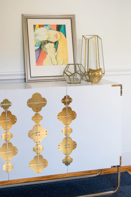 44793-35|Dritz Smooth Quatrefoil Corners, Large, Brass, 4 pc
