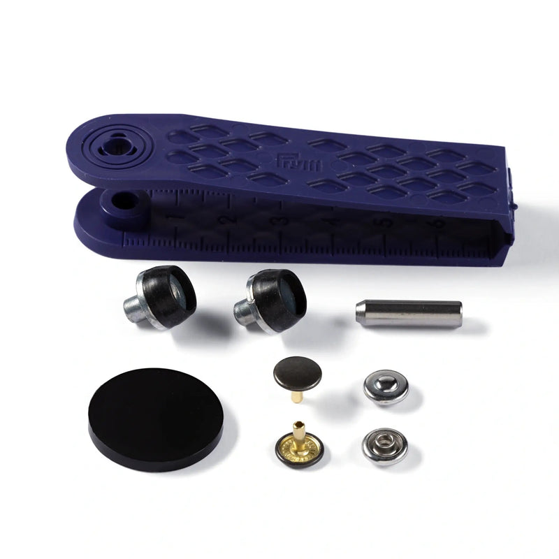 Cargue la imagen en el visor de la galería, 403101|Prym RIVETS 9 mm silver/antique steel with tools  24pc
