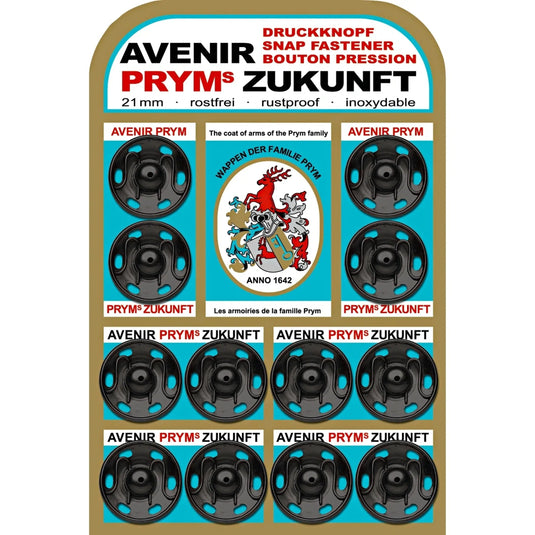 341137|Prym 21mm Sew-On Snaps, 12 Sets, Black