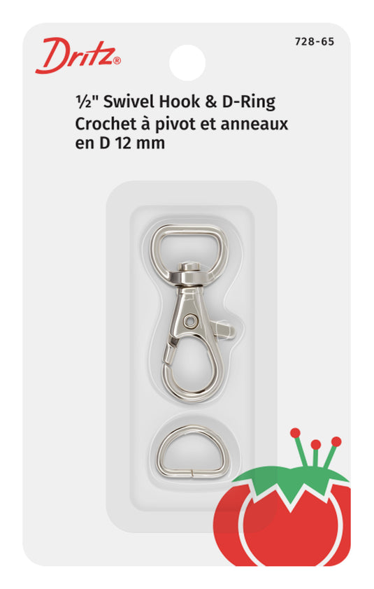 728-65|Dritz 1/2" Small Swivel Hook & D-Ring, Nickel
