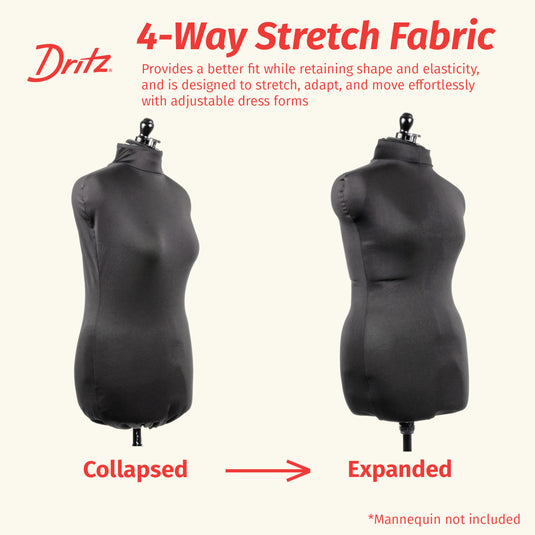 653159|Dritz Dress Form Fabric Cover, Black, 4-Way Stretch 100% Polyester, Small