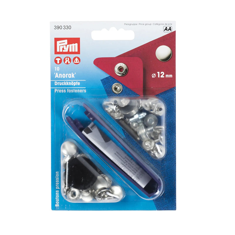 Cargue la imagen en el visor de la galería, 390330|Prym ANORAK 12 mm silver with tools 10pc