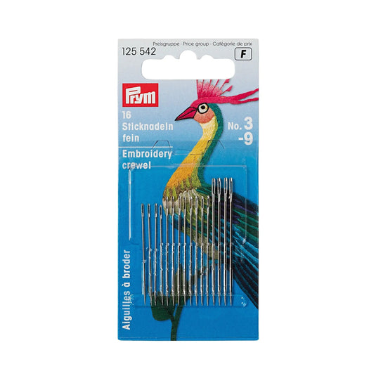 125542|Prym Crewel Needles, No. 3-9, 16 PC