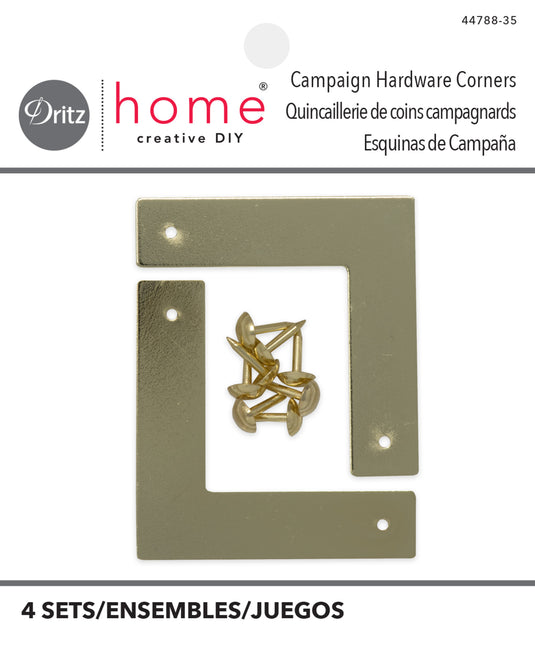 44788-35|Dritz Smooth Campaign Hardware Corners, Small, Brass, 4 pc