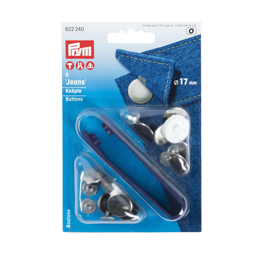 622240|Prym JEANS Buttons 17 mm silver 8pc
