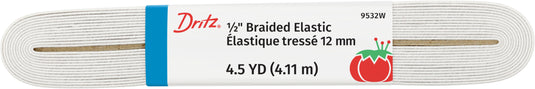 9532W|Dritz 1/2" White Braided Elastic, 4-1/2 yd