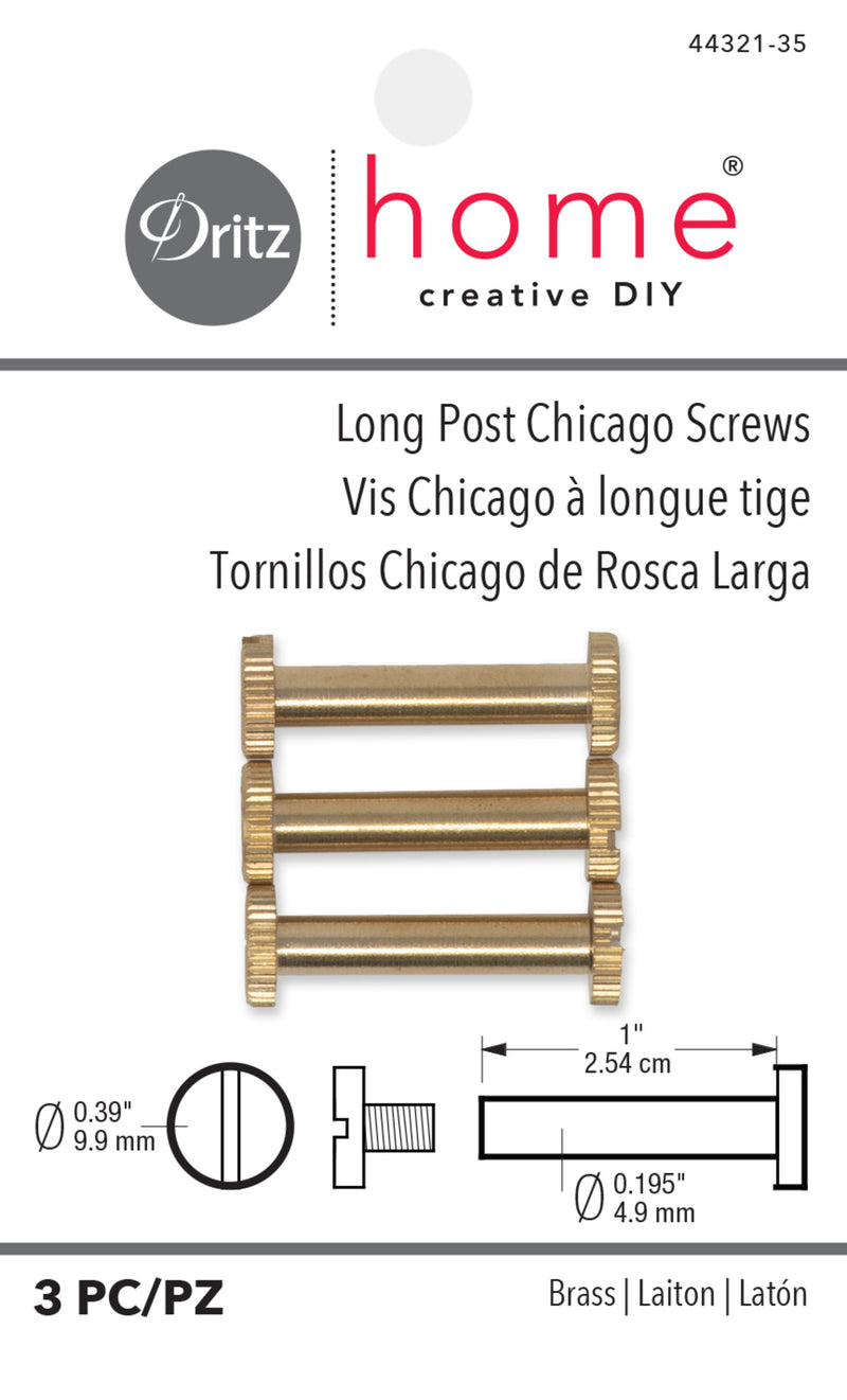 Chargez l'image dans la visionneuse de la galerie, 44321-35|Dritz Long Post Chicago Screws, Brass, 3 pc