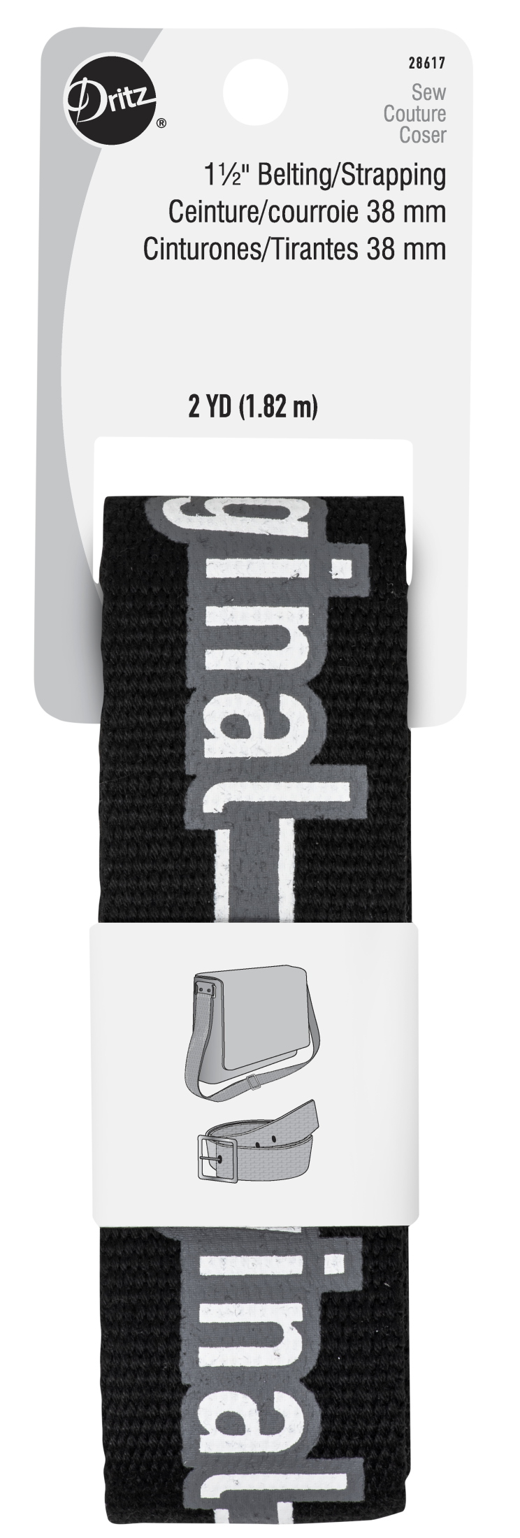 Load image into Gallery viewer, 28617|Dritz 1-1/2" Message Polyester Belting &amp; Strapping, Black, 2 yd