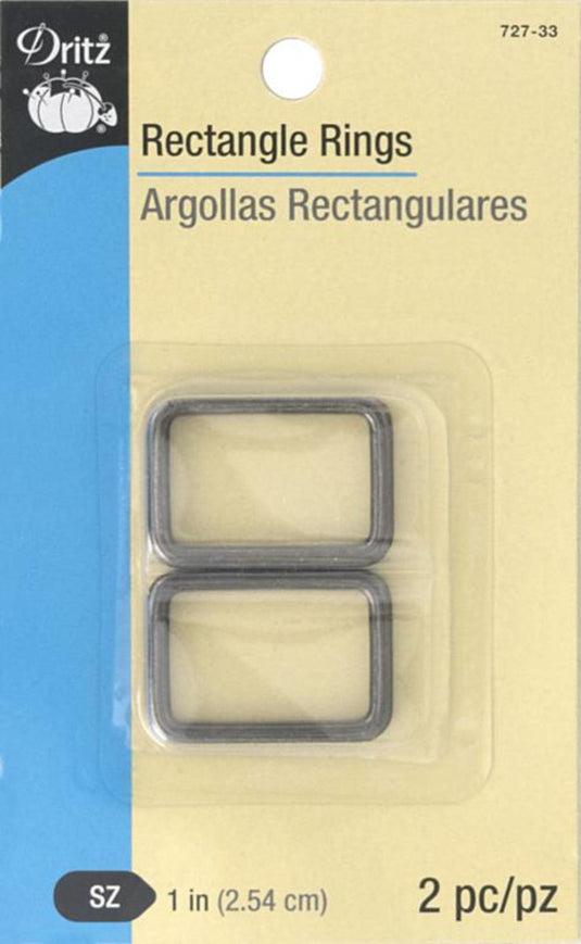 727-33|Dritz 1" Rectangle Rings, Gunmetal, 2 pc
