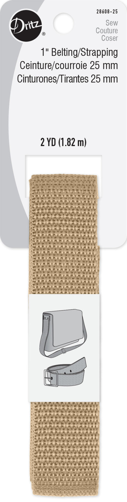 28608-25|Dritz 1" Polypro Belting & Strapping, Natural, 2 yd