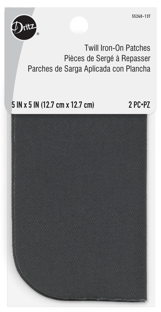 55240-13T|Dritz Twill Iron-On Patches, 5" x 5", 2 pc, Gray