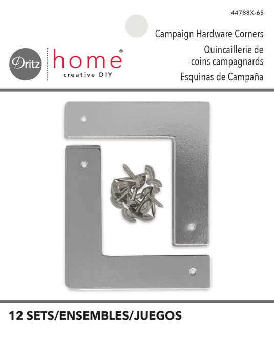 44788X-65|Dritz Home Smooth Campaign Hardware Corners, Small, 12 Sets, Nickel