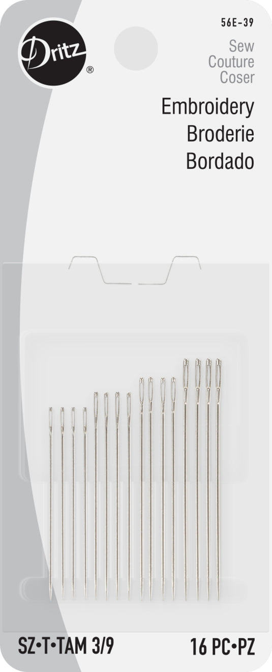 56E-39|Dritz Embroidery Hand Needles, Size 3/9, 16 pc