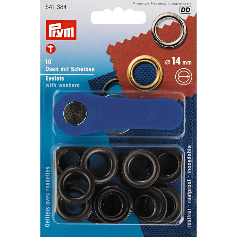 Cargue la imagen en el visor de la galería, 541384|Prym Eyelets with washers 14 mm black oxidized with tools 10pc