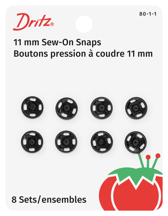 80-1-1|Dritz Sew-On Snaps, 8 Sets, Size 1, Black