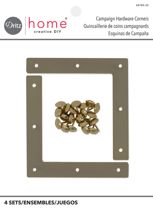 44789-35|Dritz Smooth Campaign Hardware Corners, Large, Brass, 4 pc