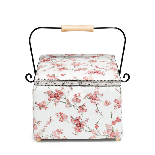 612057|Prym Square Sewing Basket, Large, White Floral