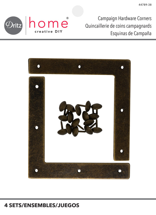 44789-38|Dritz Smooth Campaign Hardware Corners, Large, Antique Brass, 4 pc