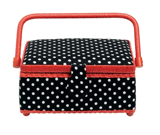 612244|Prym Square Sewing Basket, Small,  Black & White Polka Dots