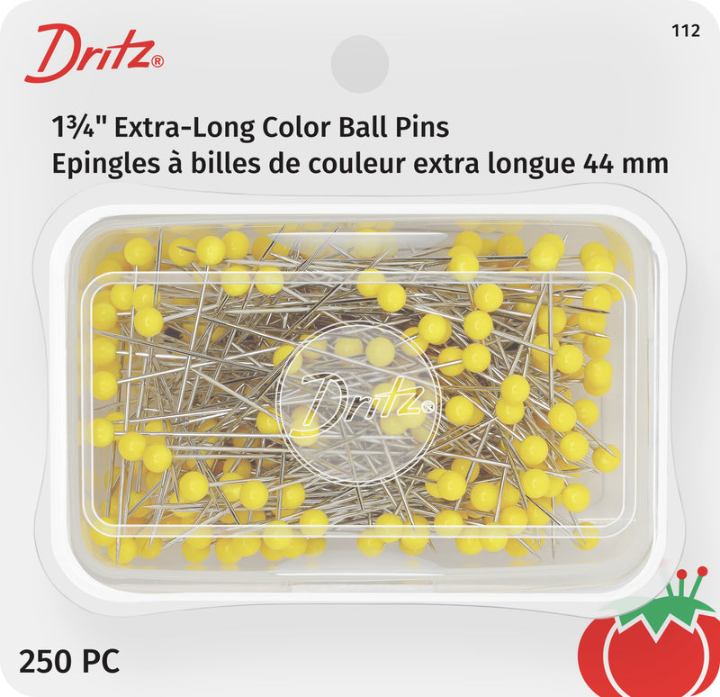 Chargez l'image dans la visionneuse de la galerie, 112|Dritz 1-3/4" Extra-Long Color Ball Pins, Yellow, 250 pc