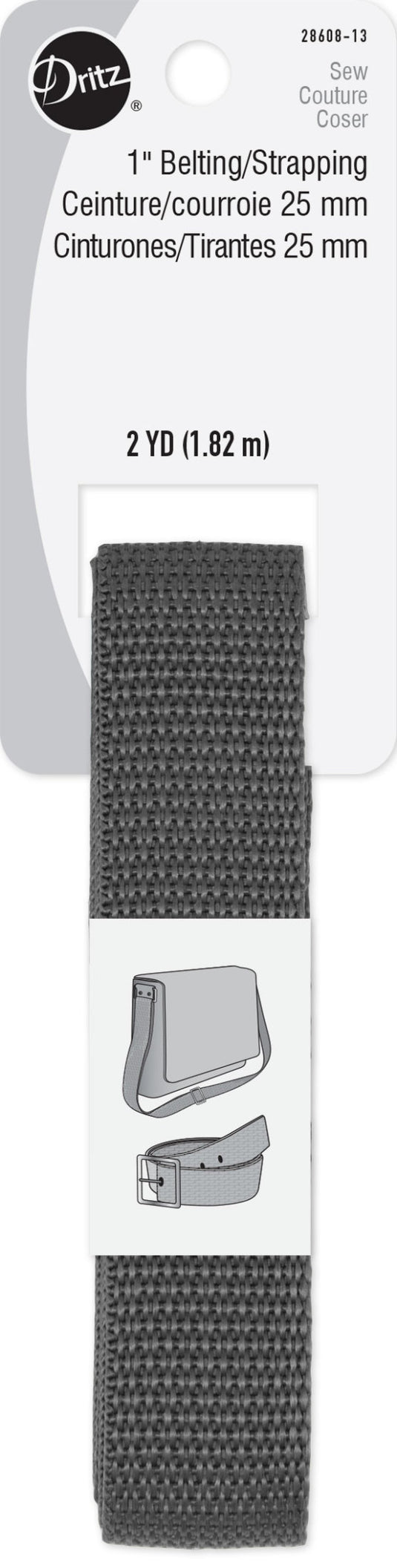 28608-13|Dritz 1" Polypro Belting & Strapping, Gray, 2 yd