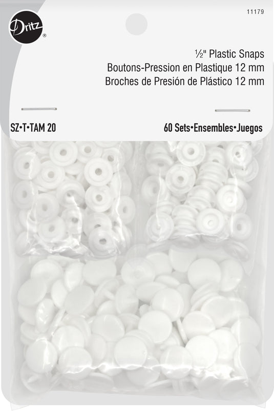 11179|Dritz 1/2" Plastic Snaps, White, 60 Sets