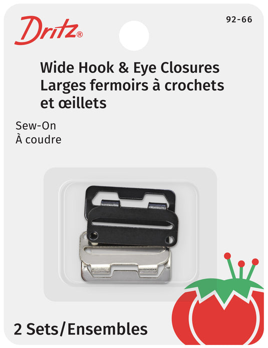 92-66|Dritz Sew-On Wide Hook & Eye Closures, 2 pc, Nickel