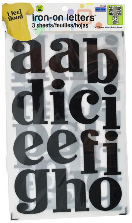 15532|Dritz Soft Flex Iron-On Letters, 3 Sheets, Black