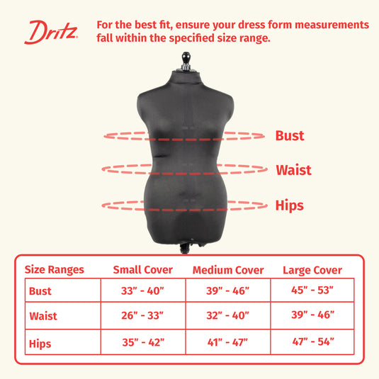 653159|Dritz Dress Form Fabric Cover, Black, 4-Way Stretch 100% Polyester, Small