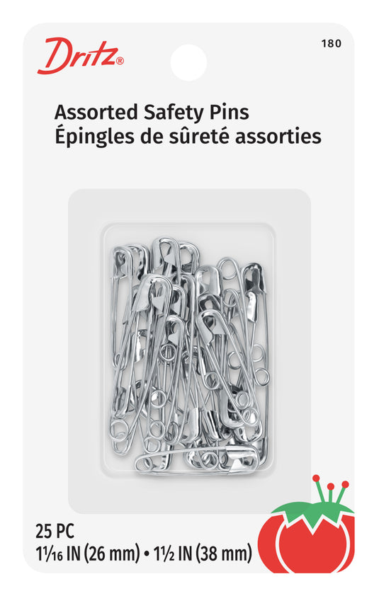 180|Dritz Safety Pins, Assorted Sizes, Nickel, 25 pc