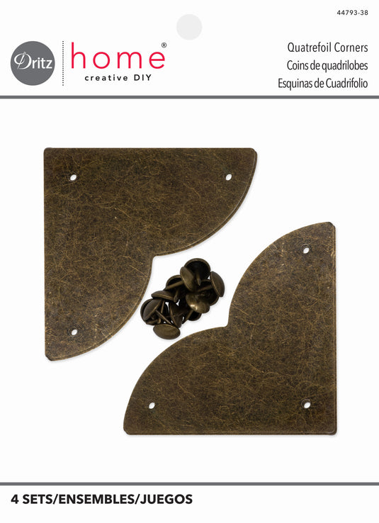 44793-38|Dritz Smooth Quatrefoil Corners, Large, Antique Brass, 4 pc