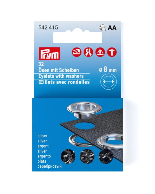 542415|Prym Eyelets with washers 8 mm refill silver 32pc