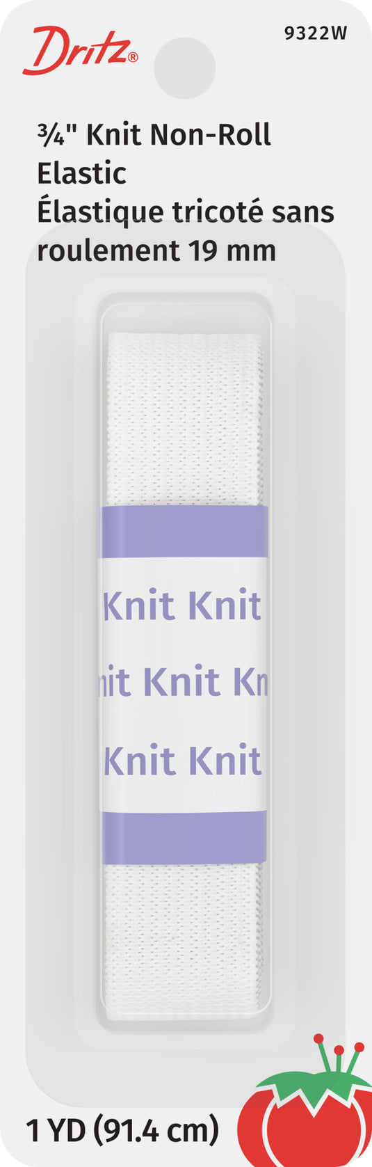 9322W|Dritz 3/4" Knit Non-Roll Elastic, White, 1 yd