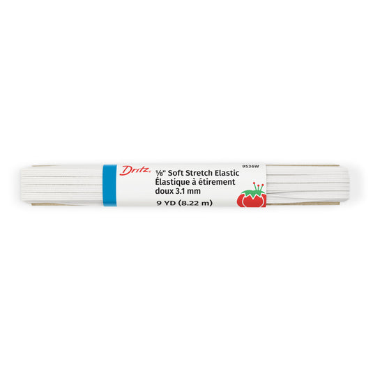 9536W|Dritz 1/8" Soft Stretch Elastic, White, 9 yd
