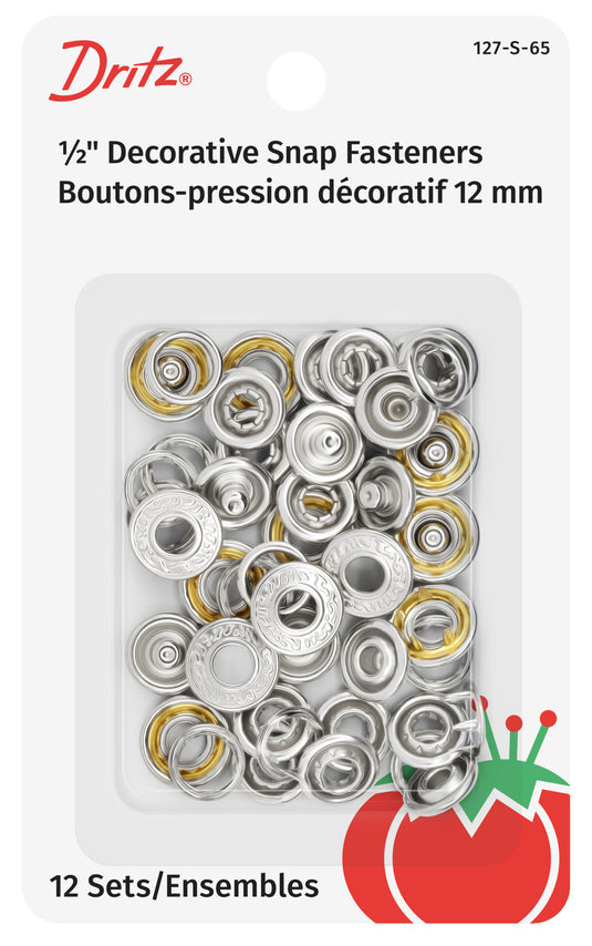 127-S-65|Dritz Decorative Snap Fasteners, 12 Sets, Nickel
