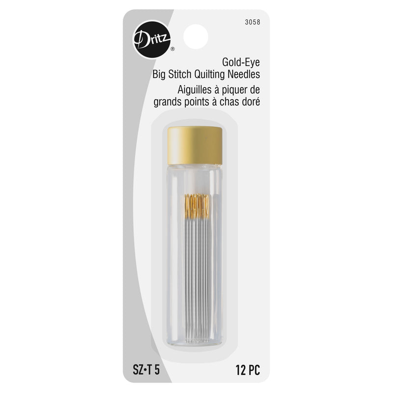 Chargez l'image dans la visionneuse de la galerie, 3058|Dritz Gold-Eye Big Stitch Quilting Needles, Size 5, 12 pc